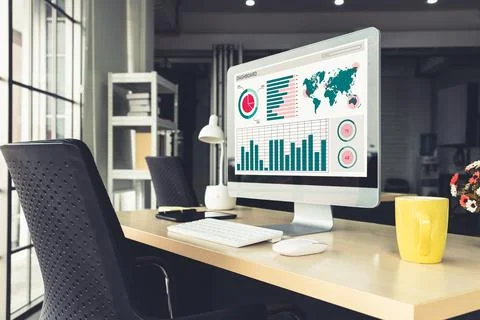 Business data dashboard analysis by ingenious computer software Stock-Fotos