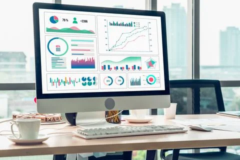Business data dashboard analysis by ingenious computer software Stock-Fotos