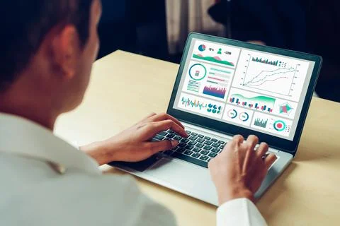 Business data dashboard analysis by ingenious computer software Stock Photos