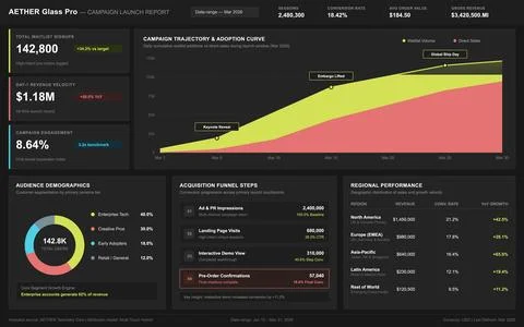 Business Data Dashboard with Campaign Performance Metrics and Analytics Chart 스톡 일러스트