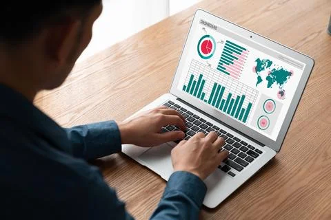 Business data dashboard provide modish business intelligence analytic Stock Photos