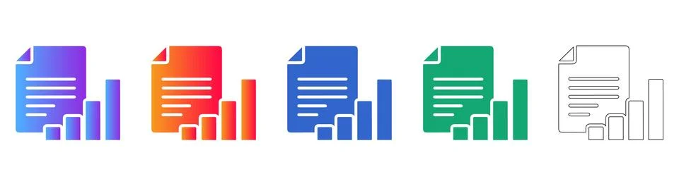 Business Data Document and Analytics Bar Chart Icons Stock Illustration