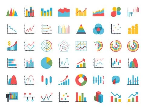 Business data elements dot bar pie charts graphs. Stock Illustration