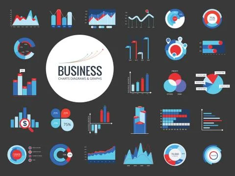 Business Data Elements Dot Bar Pie Charts Graphs. Stock Illustration