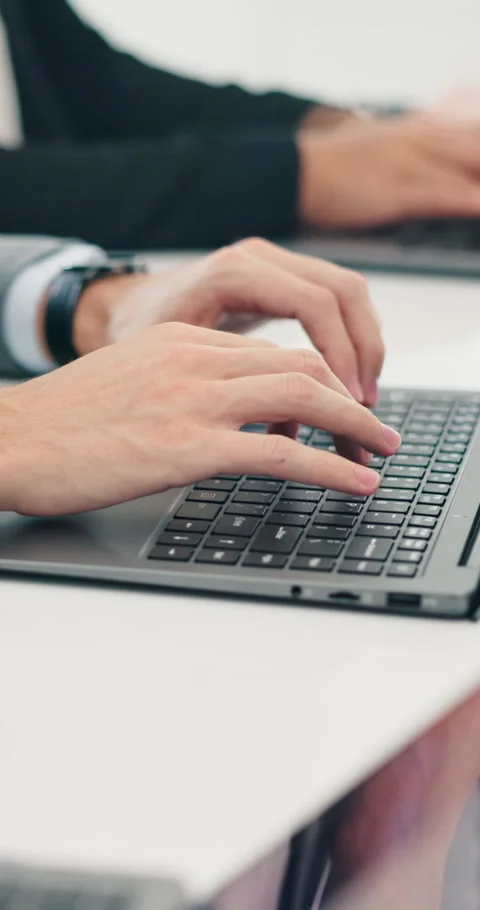 Business, data entry and hands with laptop, typing and digital report for Stock Footage 315276198
