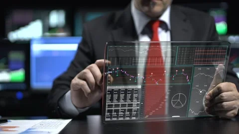 Business Data In A Futuristic Tablet Video stock 200154343