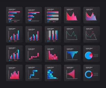 Business data gathering graph ux dashboard dark set Stockillustratie