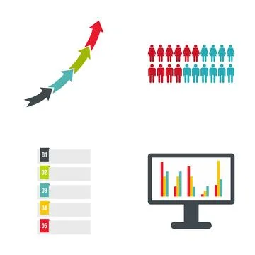 Business data, growth, progress, and statistics infographic set Stock Illustration
