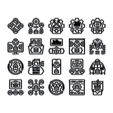 Business data management and workflow process icons Stockillustratie