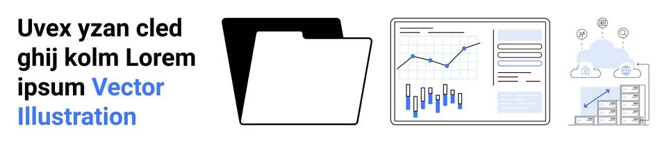 Business Data Management with File Folder, Chart, and Cloud Storage Elements Stock Illustration