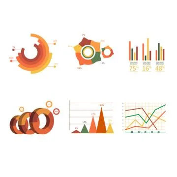 Business data market elements dot bar pie charts diagrams and graphs flat Stock Illustration