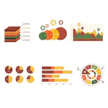 Business data market elements dot bar pie charts diagrams and graphs flat Stock Illustration