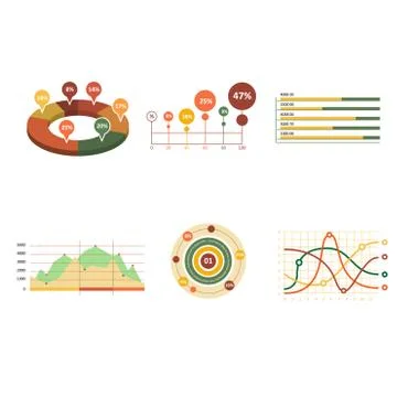 Business data market elements dot bar pie charts diagrams and graphs flat Stock Illustration