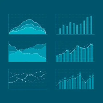 Business data market elements. Template diagrams and graphs flat icons set Illustrazione stock