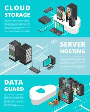 Business data protection. Network equipment and telecommunications. Server Stock Illustration