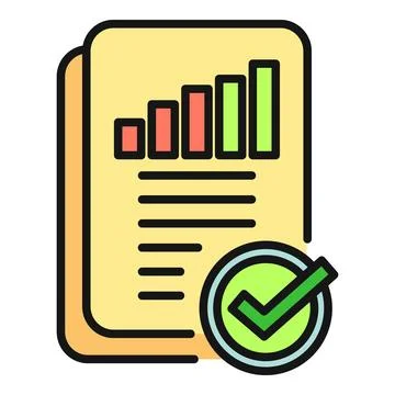 Business data report analyzing progress with checkmark Stock Illustration