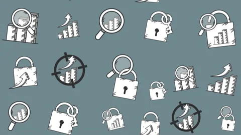 Business data security and financial growth doodle icons seamless pattern Stock Footage 337288836