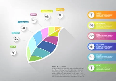 Business data template with a leaf shape colorful 6 options or step. Stock Illustration