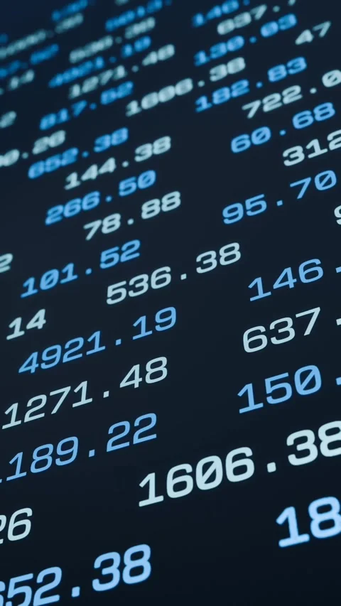 Business data, ticker, financial figures, numbers in blue. Stock Footage 325137129