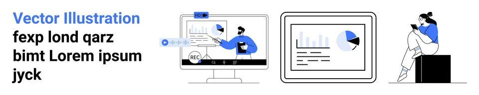 Business, data visualization, analytics, technology, remote work, collaborati Stock Illustration