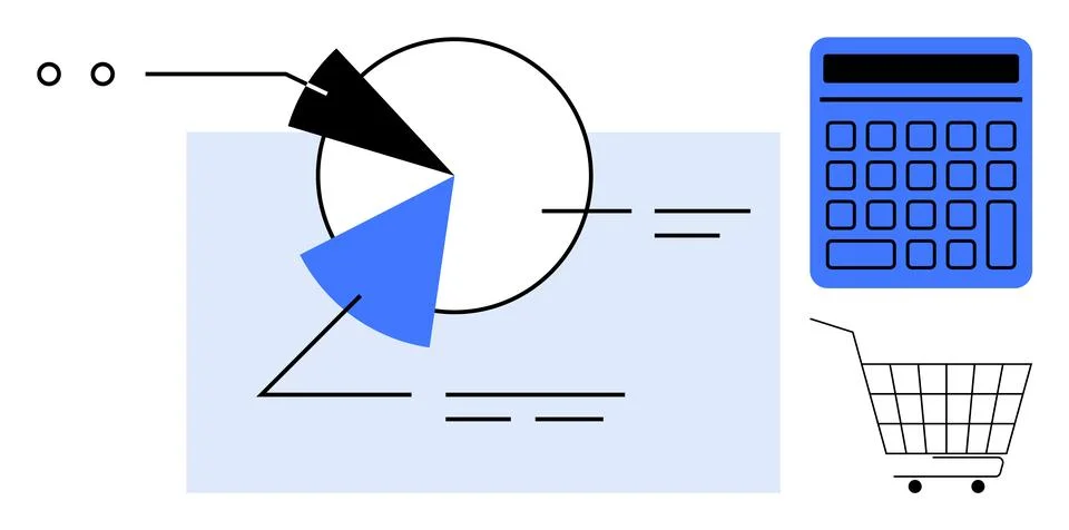 Business Data Visualization with Calculator and Shopping Cart Elements イラスト素材