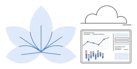 Business data visualization on digital screen with cloud and nature-inspire.. 스톡 일러스트