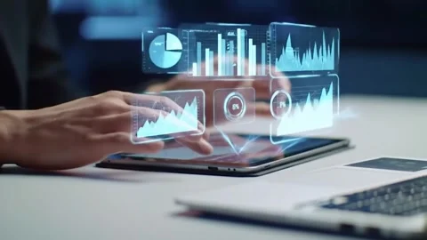 Business Data Visualization on Futuristic Touchscreen Interface Stock Footage 311054907