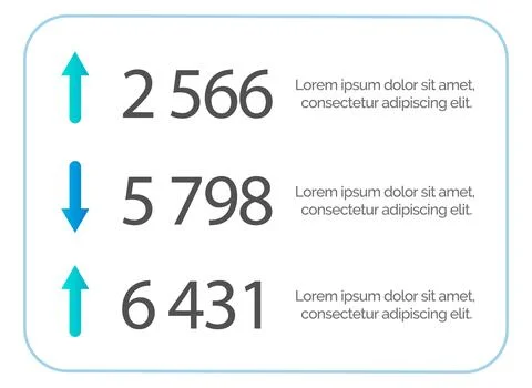 Business data visualization numbers, down and up arrows. Steps dynamics of .. Illustrazione stock