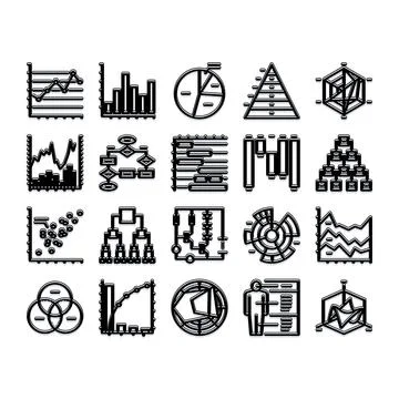 Business data visualization with outline charts and graphs icons Stock Illustration
