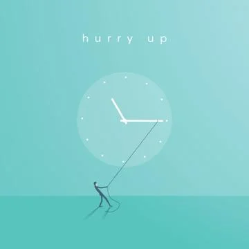 Business deadline or time vector concept. Businessman pulling minute hand. Stock Illustration