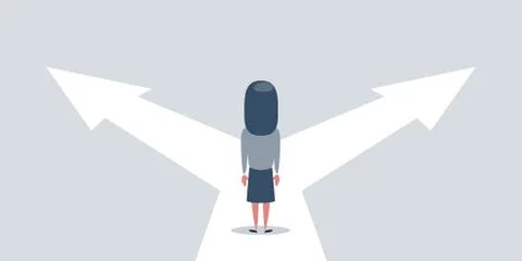 Business decision concept vector illustration. Businesswoman standing on the Stock Illustration