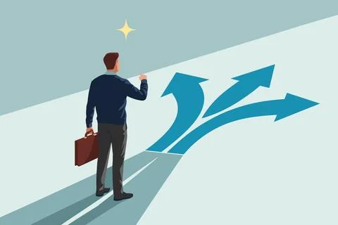 Business Decision-Making Pathway with Multiple Direction Arrows. Stock Illustration