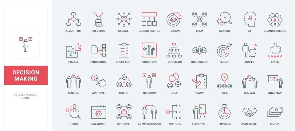 Business decision making in team, communication structure, algorithm line icons 스톡 일러스트
