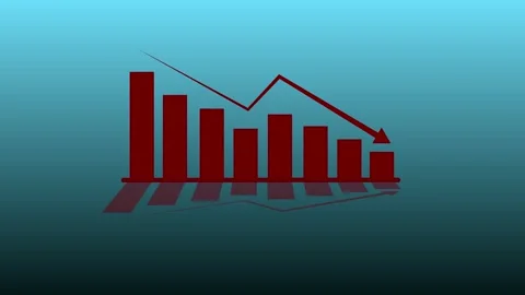 Business decline bar chart animation with falling line graph and shadow effects 스톡 동영상 342616742