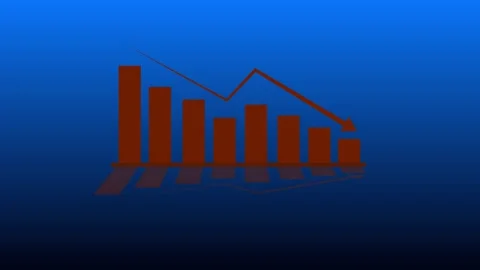Business decline bar chart animation with falling line graph and shadow effects Stockbeeldmateriaal 342616746