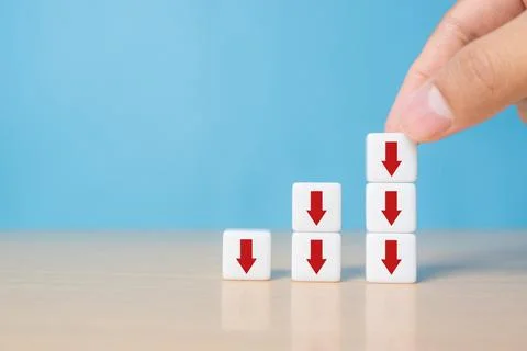Business decline, performance decrease arrow drop down. Market loss concept.. Stock Photos