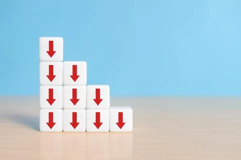 Business decline, performance decrease arrow drop down. Market loss concept.. Stock Photos