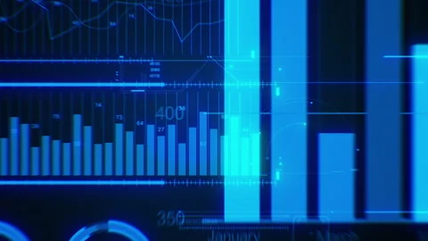 Business Design Elements Moving Through Loop 3d Animation. Blue Stock Market Stock-Footage 309013039