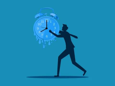 Business deteriorates over time. man holding a melting watch. vector Stock Illustration