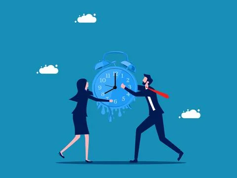 Business deteriorates over time. Two businessmen holding a melting watch to.. Stock Illustration