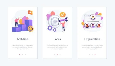 Business determination and development app interface template. Illustrazione stock