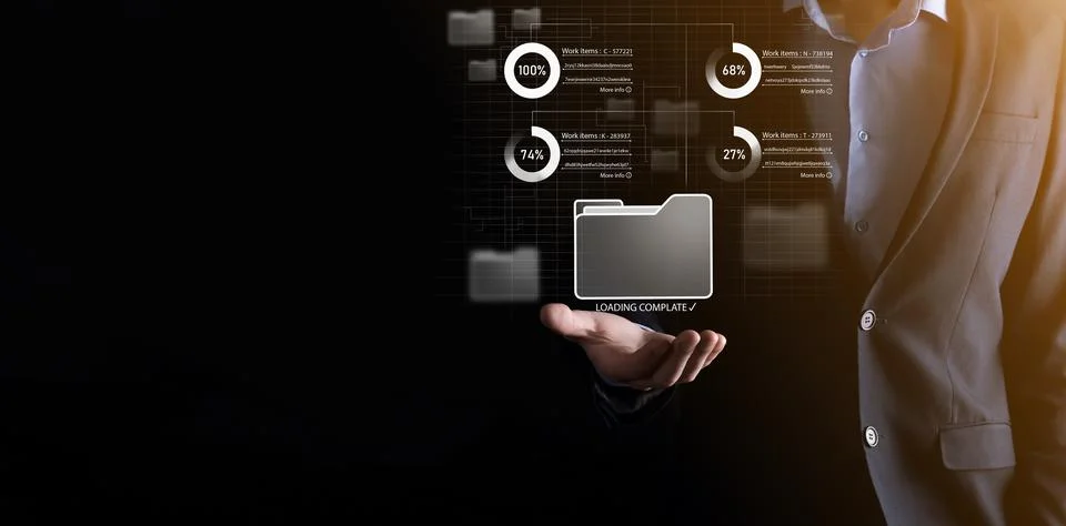 Business developer hand using board framework on virtual modern computer show Stockfoto's