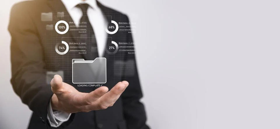 Business developer hand using board framework on virtual modern computer show Stock Photos