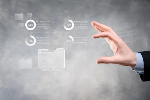 Business developer hand using board framework on virtual modern computer show Foto stock