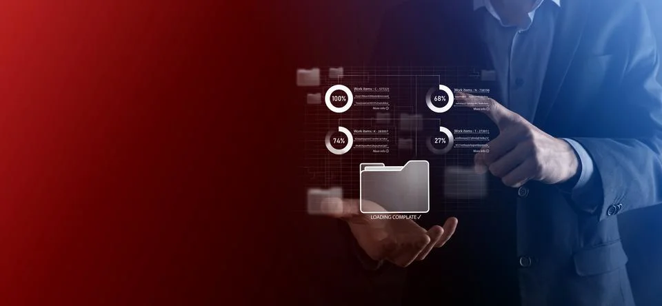 Business developer hand using board framework on virtual modern computer show Stock Photos