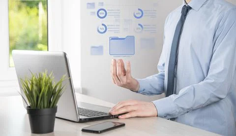 Business developer hand using board framework on virtual modern computer show Stock Photos