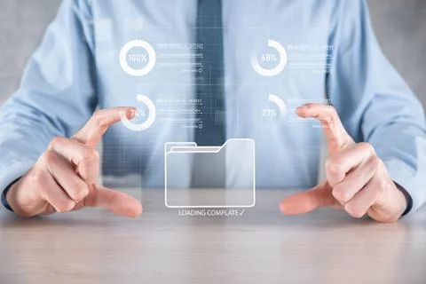 Business developer hand using board framework on virtual modern computer show Stock Photos