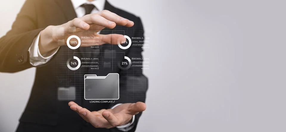 Business developer hand using board framework on virtual modern computer show Stock Photos