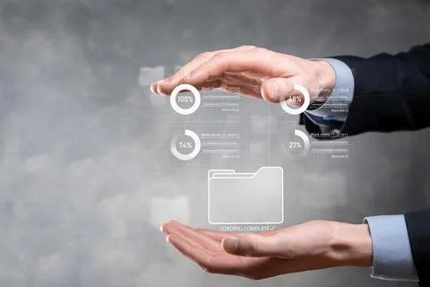 Business developer hand using board framework on virtual modern computer show 写真素材