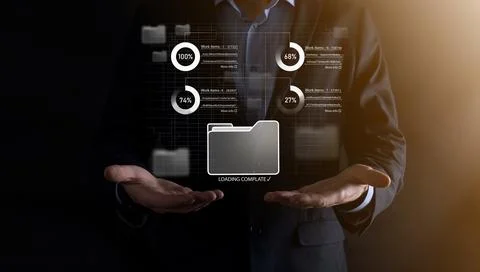 Business developer hand using board framework on virtual modern computer show 写真素材